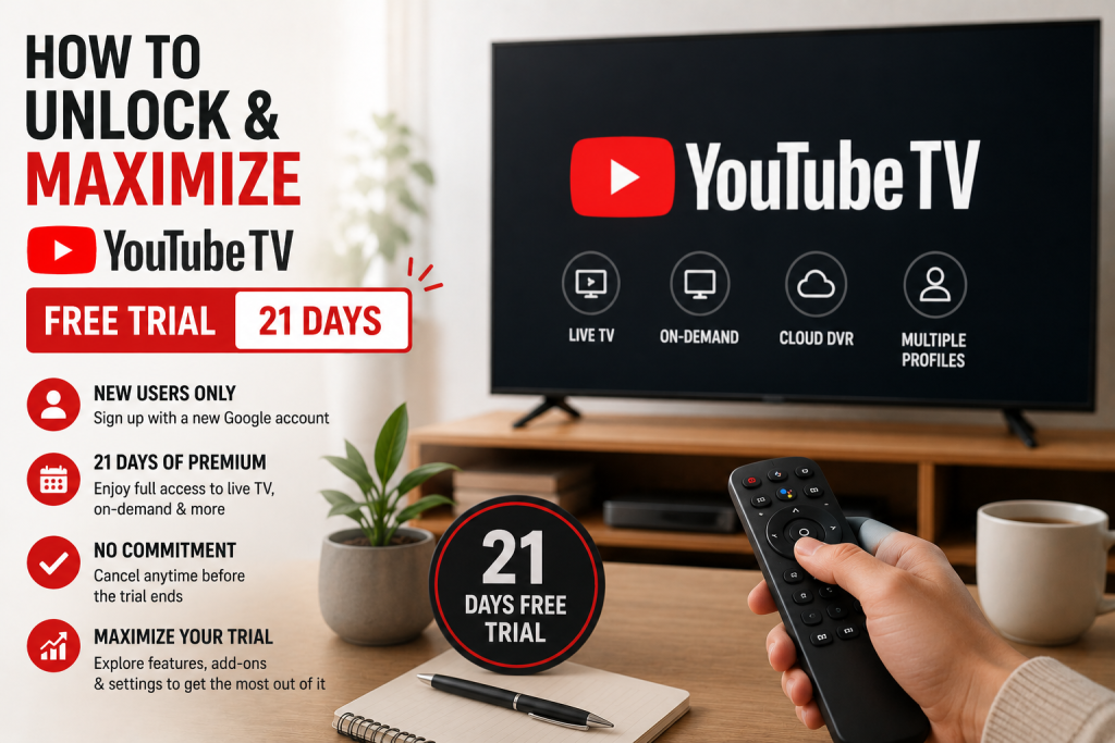 How to Unlock and Maximize the YouTube TV Free Trial 21 Days Promotion