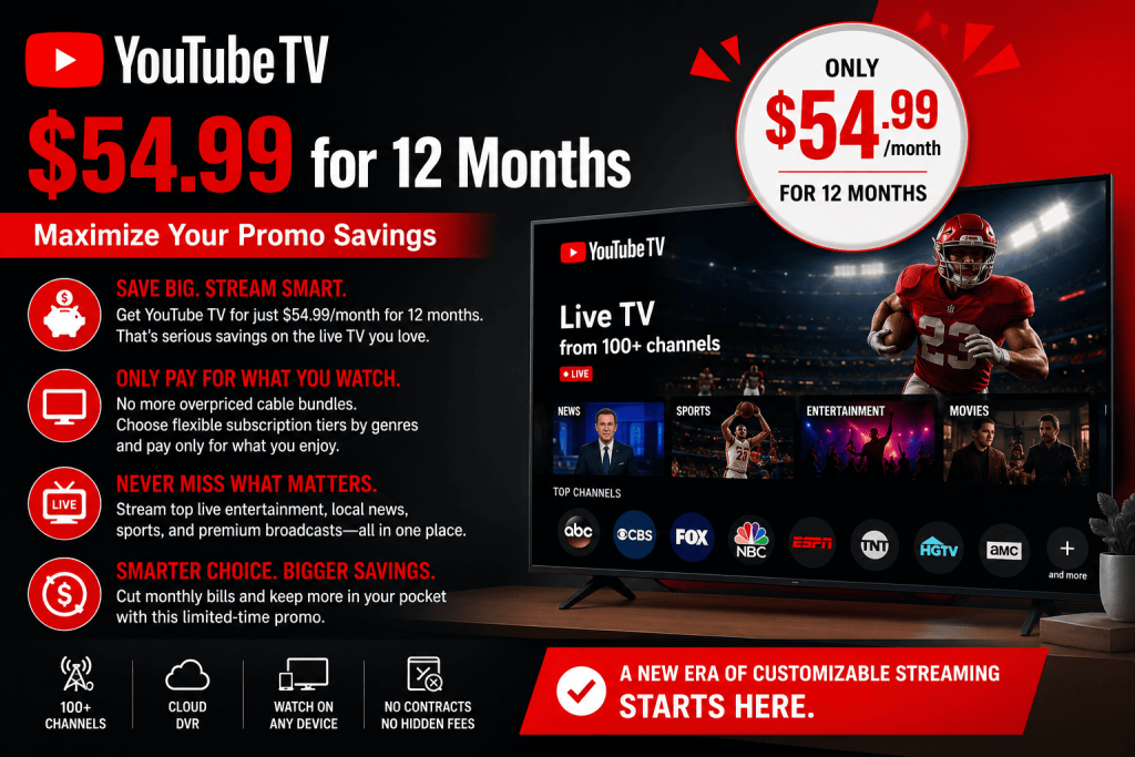 YouTube TV 54.99 for 12 Months